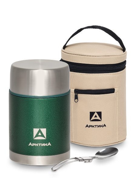 Термос АРКТИКА с широким горлом 306-800А зеленый в чехле